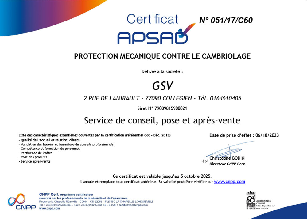 Certification Apsad A2P services